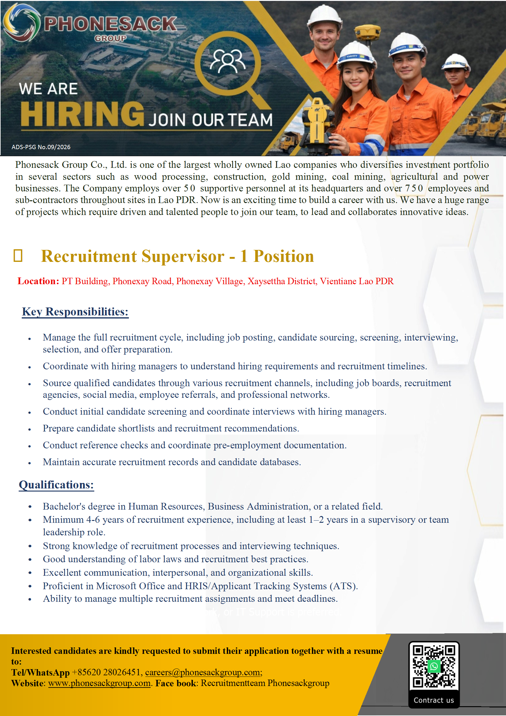 Recruitment Supervisor - 1 Position
